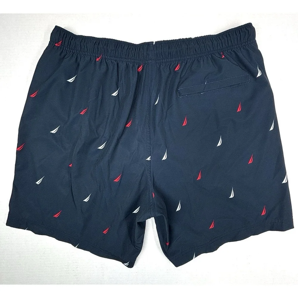 Nautica Sailboats Swim Trunks Mens 2XL Shorts Navy Lined‎ Patriotic Preppy  EUC